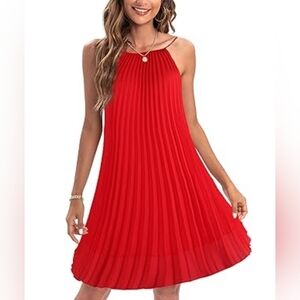 Chic Red Pleated Mini Dress